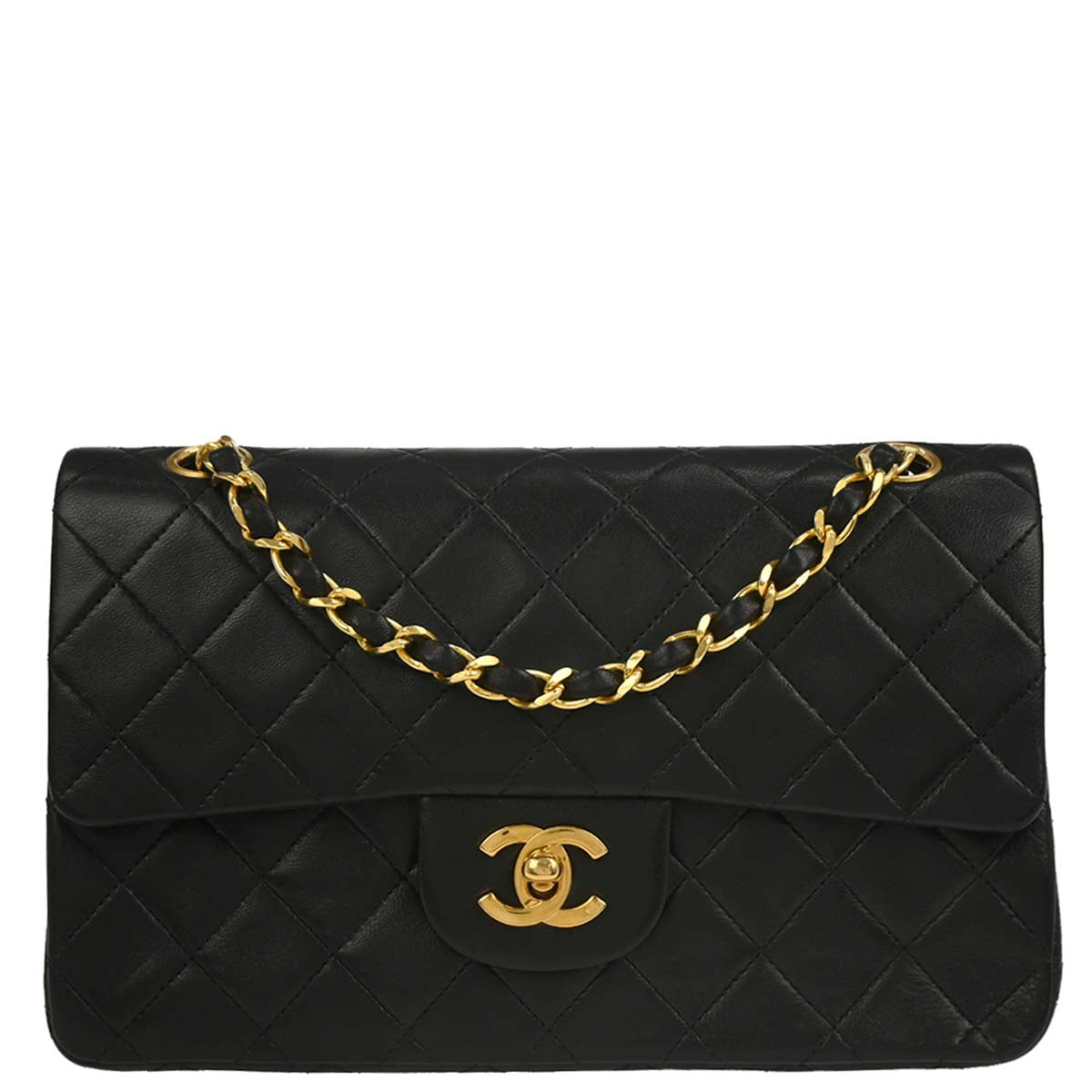 Chanel Black Lambskin Small Classic Double Flap Shoulder Bag