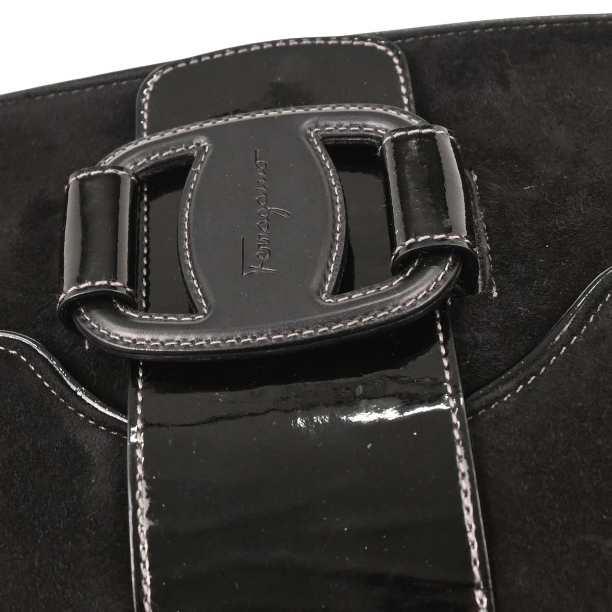 Salvatore Ferragamo Black Suede Vara Handbag