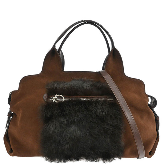 Salvatore Ferragamo * Brown Suede Gancini Handbag