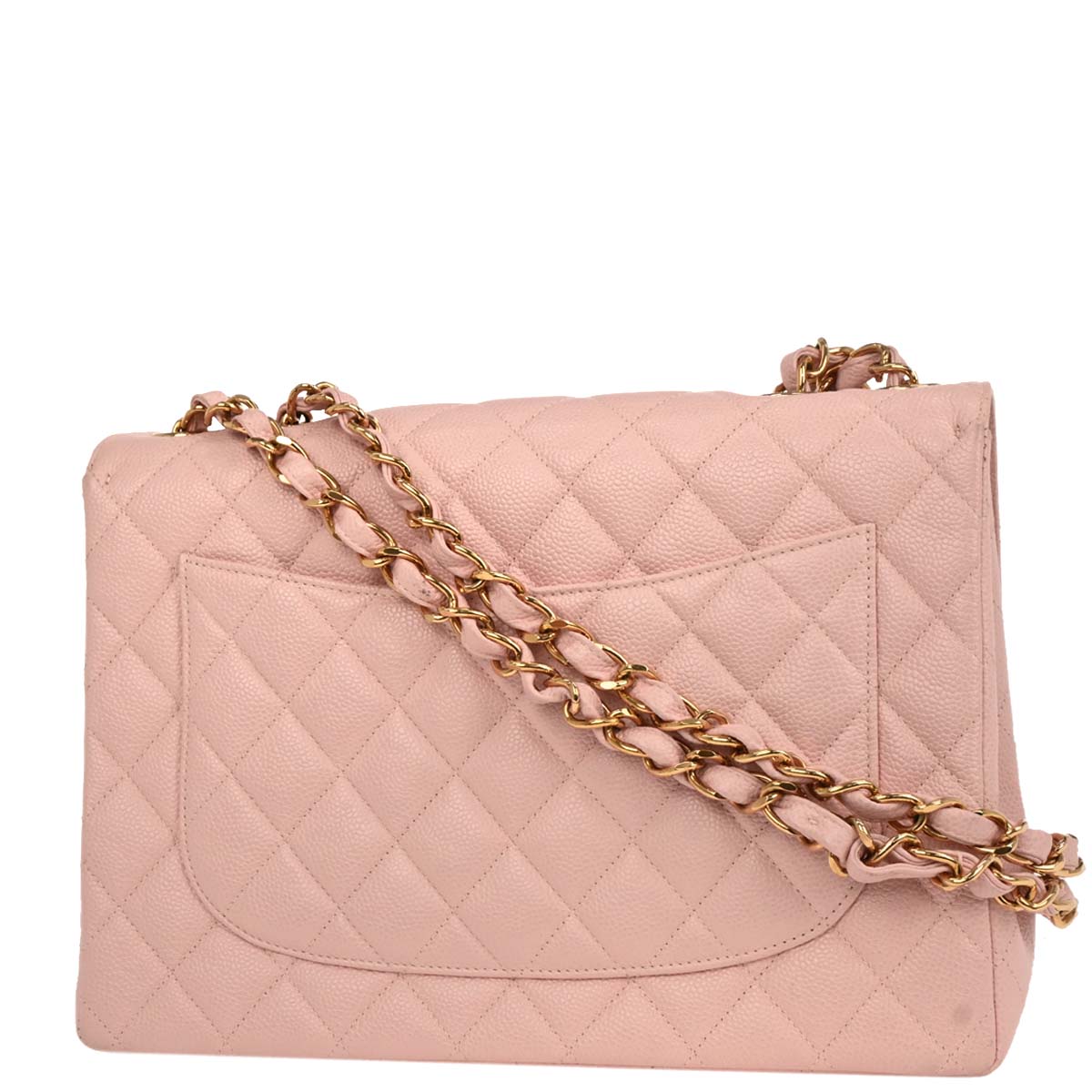 Chanel 2001-2003 Pink Caviar Jumbo Classic Flap Shoulder Bag