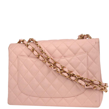 Chanel 2001-2003 Pink Caviar Jumbo Classic Flap Shoulder Bag