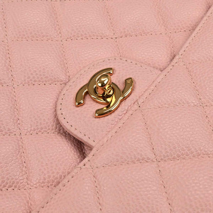 Chanel 2001-2003 Pink Caviar Jumbo Classic Flap Shoulder Bag