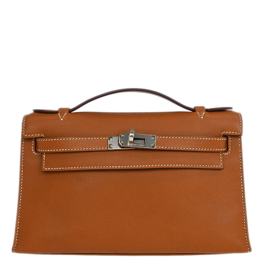 Hermes Gold Veau Swift Kelly Pochette Handbag