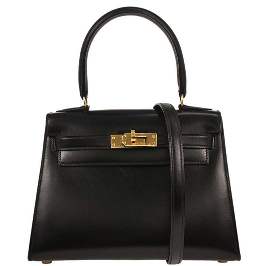 Hermes Black Box Calf Mini Kelly 20 2way Shoulder Sellier Handbag