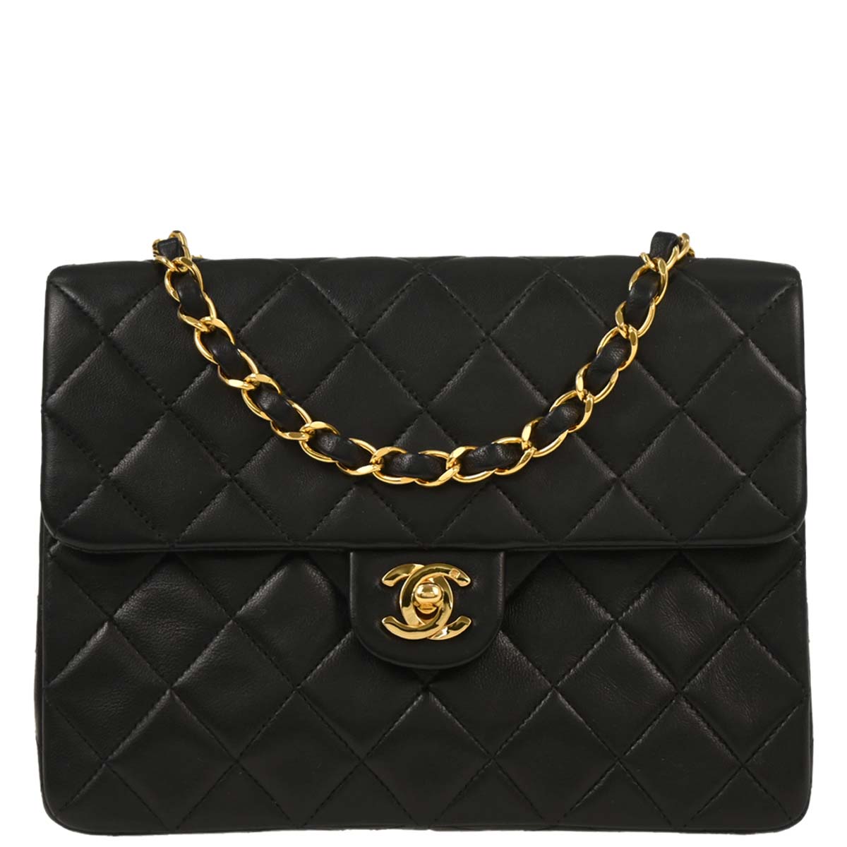 Chanel 1991-1994 Black Lambskin Classic Square Flap Shoulder Bag