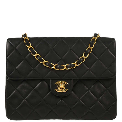 Chanel 1991-1994 Black Lambskin Classic Square Flap Shoulder Bag