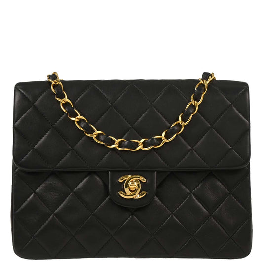 Chanel 1991-1994 Black Lambskin Classic Square Flap Shoulder Bag