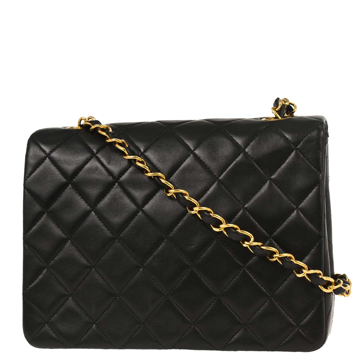 Chanel 1991-1994 Black Lambskin Classic Square Flap Shoulder Bag