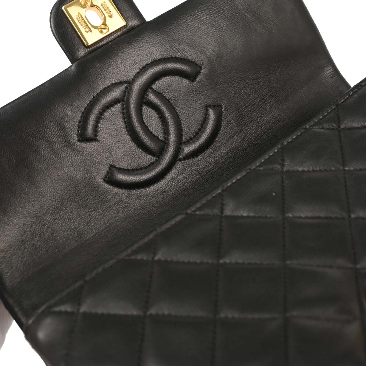Chanel 1991-1994 Black Lambskin Classic Square Flap Shoulder Bag