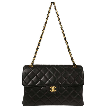 Chanel 1996-1997 Black Lambskin Double Sided Flap Shoulder Bag