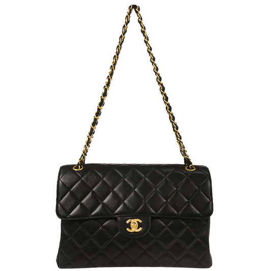 Chanel 1996-1997 Black Lambskin Double Sided Flap Shoulder Bag