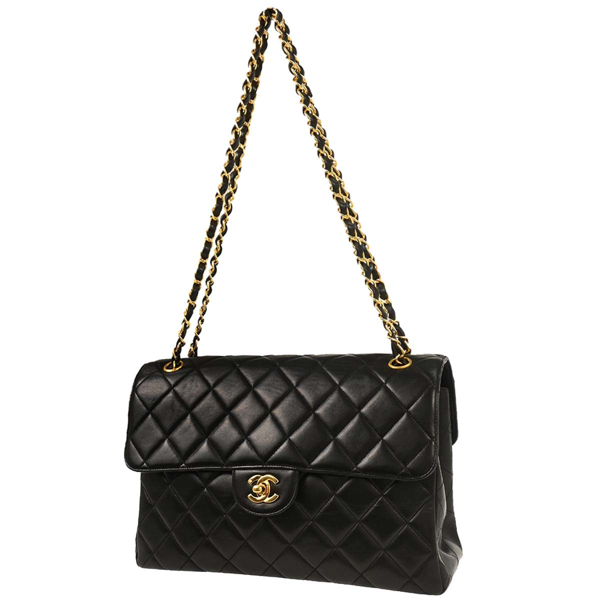 CHANEL 逆輸入品ブラック バッグ Chanel 1996-1997 Black Lambskin Double Sided Flap Shoulder