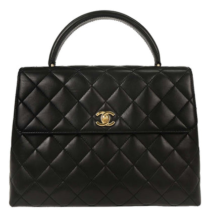 Chanel 1997-1999 Black Lambskin Kelly Top Handle Handbag