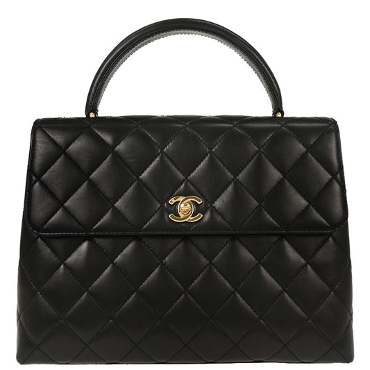 Chanel 1997-1999 Black Lambskin Kelly Top Handle Handbag