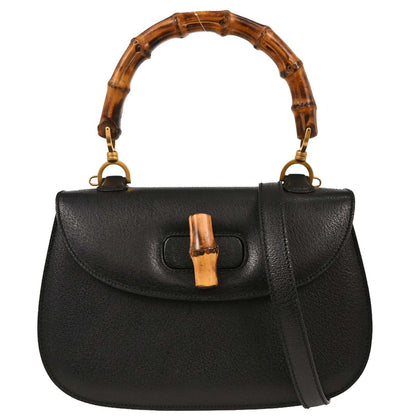 Gucci Black Pigskin Bamboo 2way Shoulder Handbag
