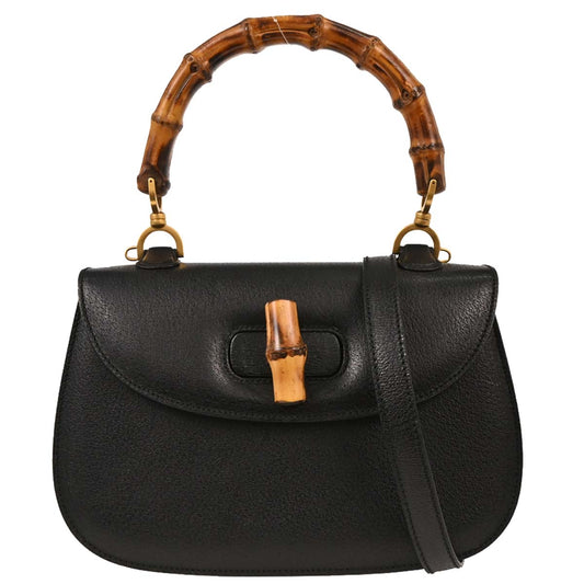 Gucci Black Pigskin Bamboo 2way Shoulder Handbag