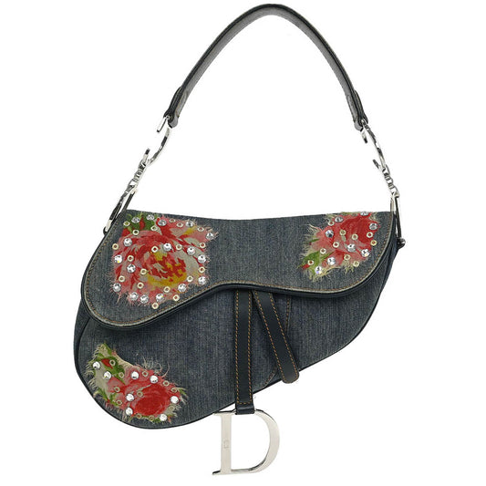 Christian Dior Blue Denim Patchwork Saddle Handbag