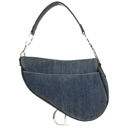 Christian Dior Blue Denim Patchwork Saddle Handbag