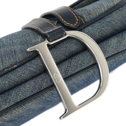 Christian Dior Blue Denim Patchwork Saddle Handbag