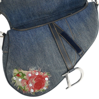 Christian Dior Blue Denim Patchwork Saddle Handbag