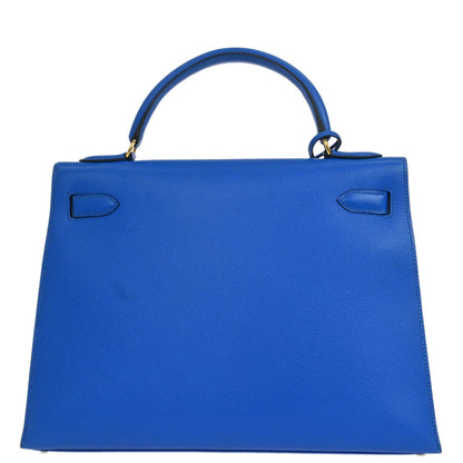 Hermes 1997 Blue Courchevel Kelly 32 Sellier Handbag