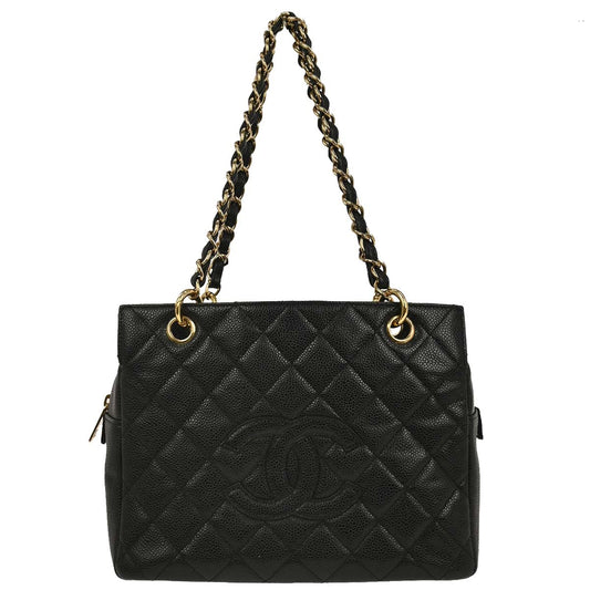 Chanel 2003-2004 Black Caviar Petite Timeless Tote PTT Chain Handbag