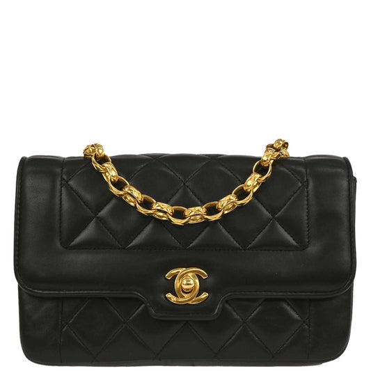 Chanel 1989-1991 Black Lambskin Single Flap Shoulder Bag