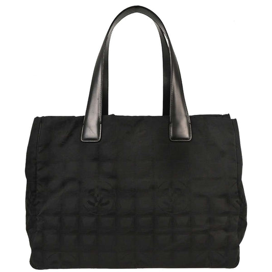 Chanel 2005-2006 Black Jacquard Nylon Travel Line Tote Handbag