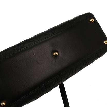 Christian Dior 1997 Black Lambskin Lady Dior Cannage 2way Shoulder Handbag