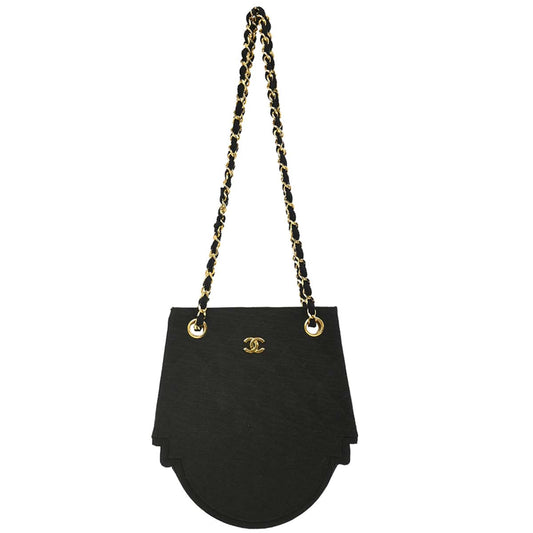 Chanel 1986-1988 Black Canvas Shoulder Bag