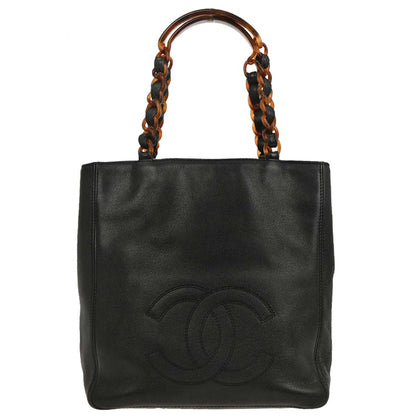 Chanel 1997-1999 Black Caviar Tote Chain Handbag