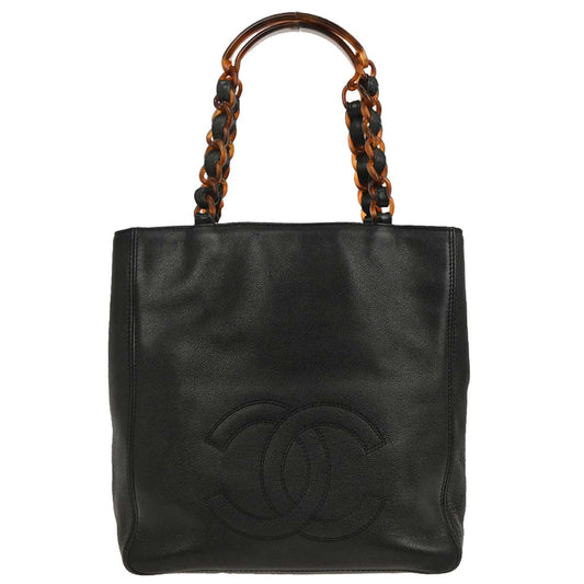 Chanel 1997-1999 Black Caviar Tote Chain Handbag