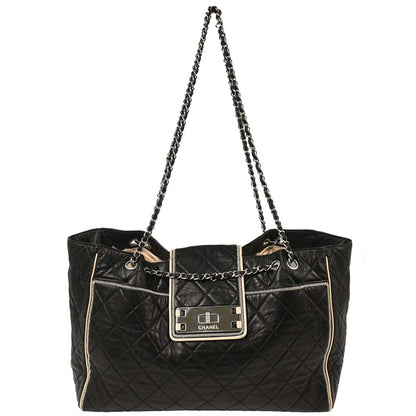 Chanel 2008-2009 Black Calfskin Mademoiselle Lock Chain Tote Shoulder Bag