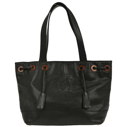 Chanel Black Caviar Drawstring Tote Handbag