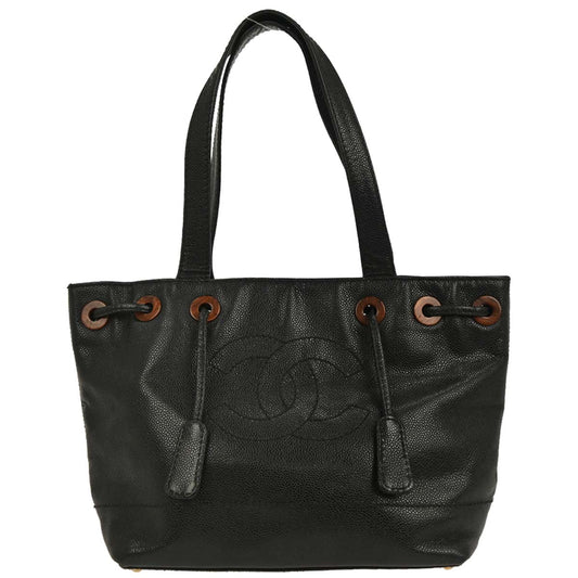 Chanel Black Caviar Drawstring Tote Handbag
