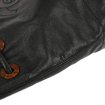 Chanel Black Caviar Drawstring Tote Handbag