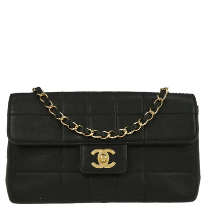 Chanel 2001-2003 Black Calfskin Choco Bar Single Flap Shoulder Bag