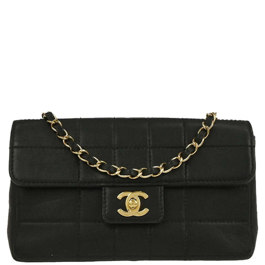 Chanel 2001-2003 Black Calfskin Choco Bar Single Flap Shoulder Bag