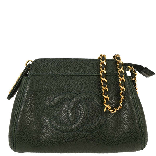 Chanel Dark Green Caviar Chain Shoulder Bag