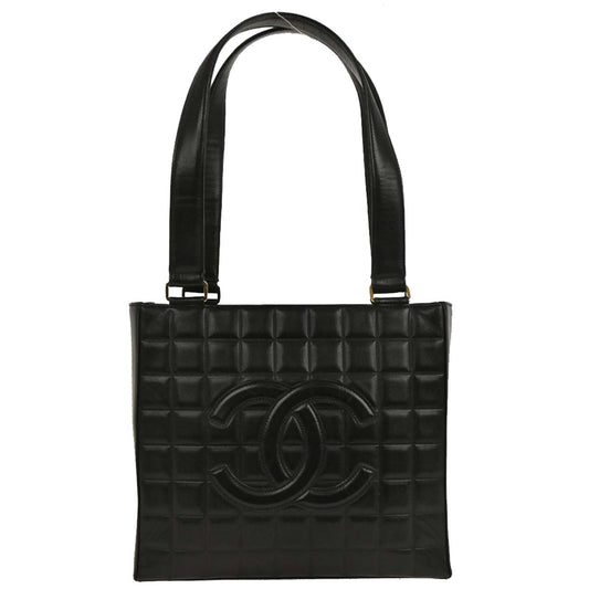 Chanel 2001-2003 Black Lambskin Choco Bar Tote Handbag