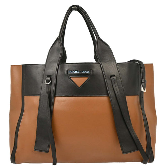 Prada Brown Leather 2way Shoulder Tote Handbag