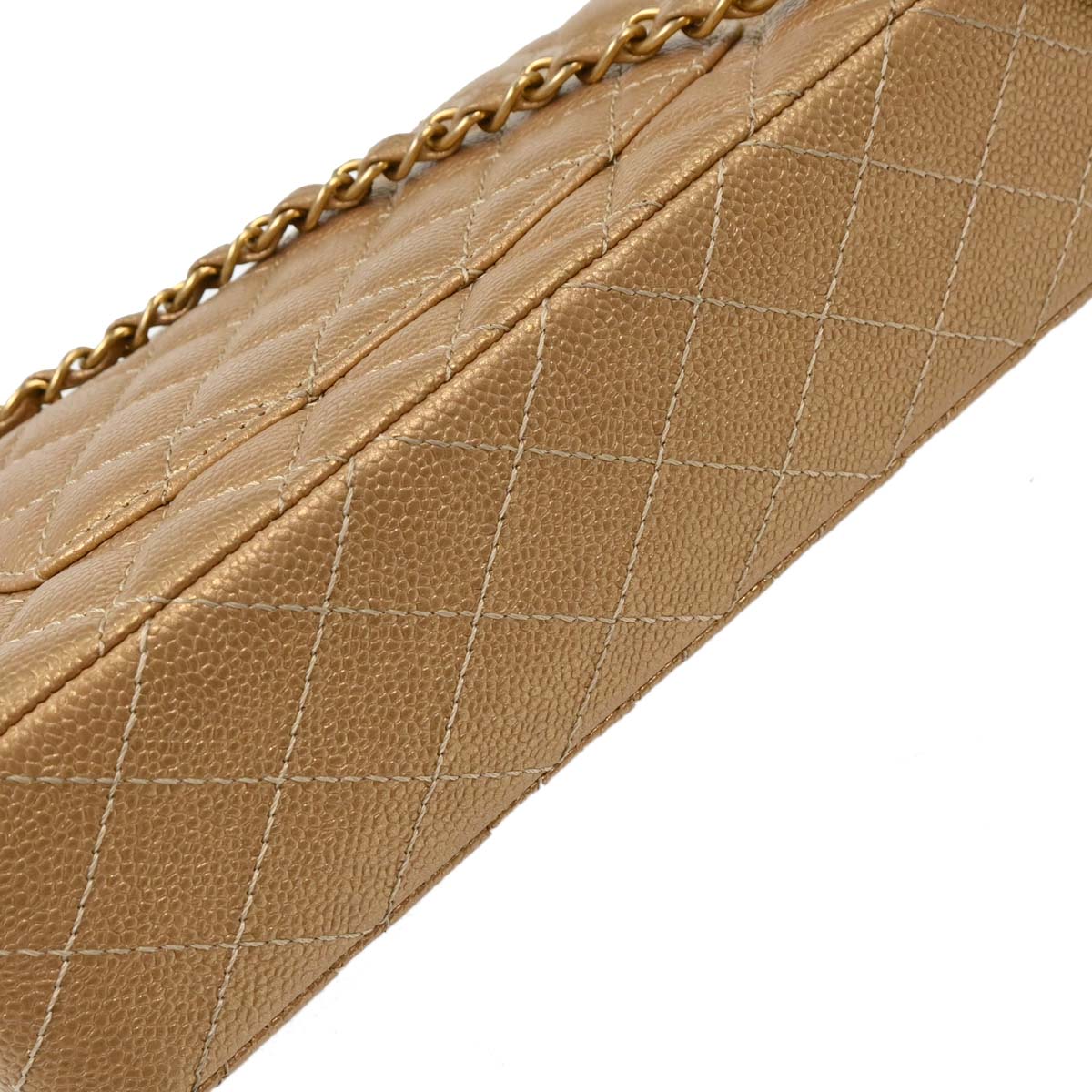 Chanel 2014-2015 Metallic Gold Caviar Medium Classic Double Flap Shoulder Bag
