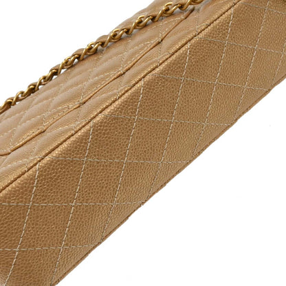 Chanel 2014-2015 Metallic Gold Caviar Medium Classic Double Flap Shoulder Bag