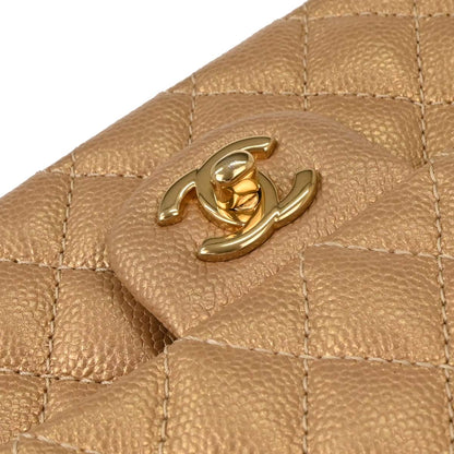 Chanel 2014-2015 Metallic Gold Caviar Medium Classic Double Flap Shoulder Bag