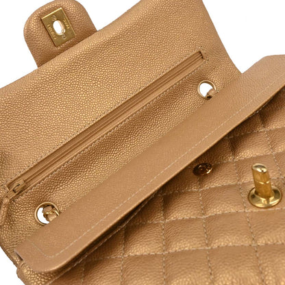 Chanel 2014-2015 Metallic Gold Caviar Medium Classic Double Flap Shoulder Bag