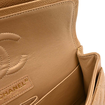 Chanel 2014-2015 Metallic Gold Caviar Medium Classic Double Flap Shoulder Bag