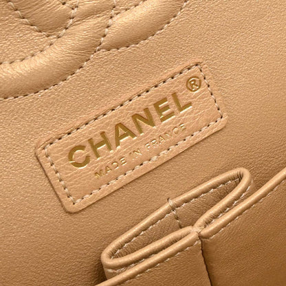 Chanel 2014-2015 Metallic Gold Caviar Medium Classic Double Flap Shoulder Bag