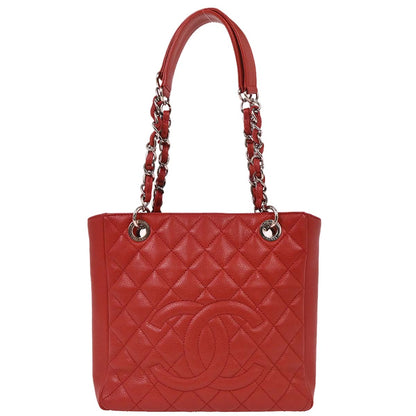Chanel 2011 Red Caviar Petite Shopping Tote PST Chain Handbag
