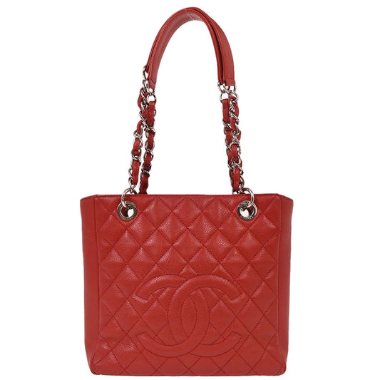 Chanel 2011 Red Caviar Petite Shopping Tote PST Chain Handbag