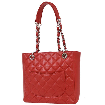 Chanel 2011 Red Caviar Petite Shopping Tote PST Chain Handbag